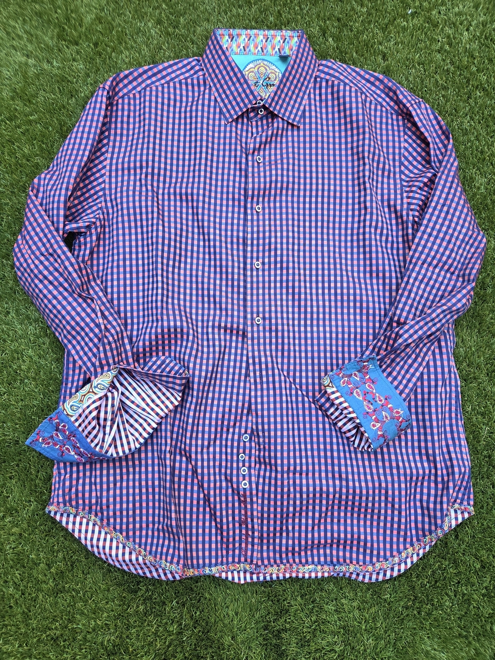 Robert graham - Men's Pink and Blue Gingham Shirt - Euc